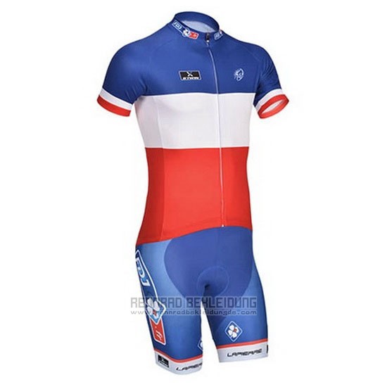 2014 Fahrradbekleidung FDJ Blau Champion Frankreich Trikot Kurzarm und Tragerhose - zum Schließen ins Bild klicken